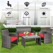 4PCS Patio Rattan Furniture Set Conversation Sofa Cushioned Red