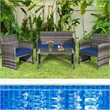 4PCS Patio Rattan Furniture Set Conversation Sofa Cushioned Navy