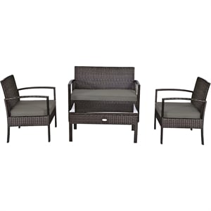 4PCS Patio Rattan Wicker Furniture Set Garden Yard Brown