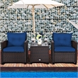 3PCS Patio Rattan Furniture Set Cushioned Conversation Set Sofa Navy