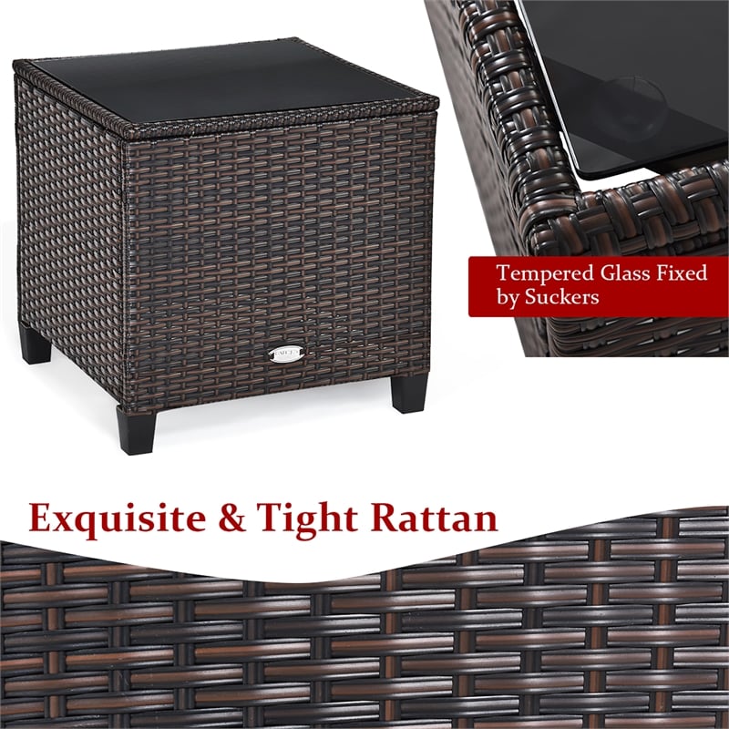 3PCS Patio Rattan Furniture Set Cushioned Conversation Set Sofa Red