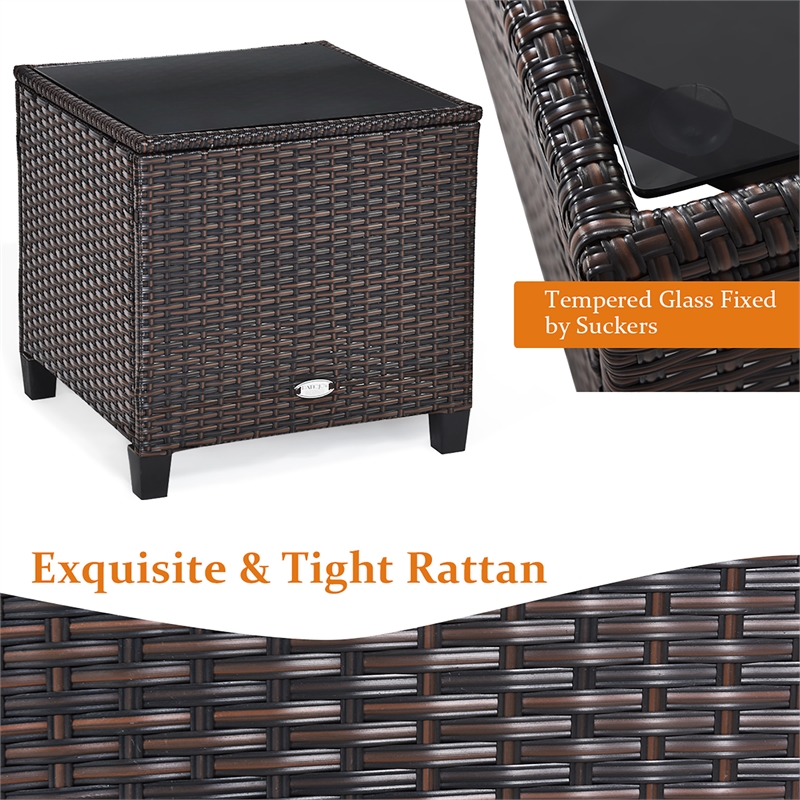 3PCS Patio Rattan Furniture Set Cushioned Conversation Set Sofa White