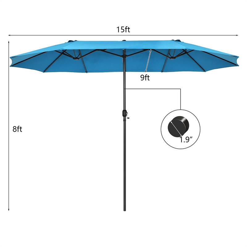 15FT Patio Double Sided Umbrella Crank Garden Blue