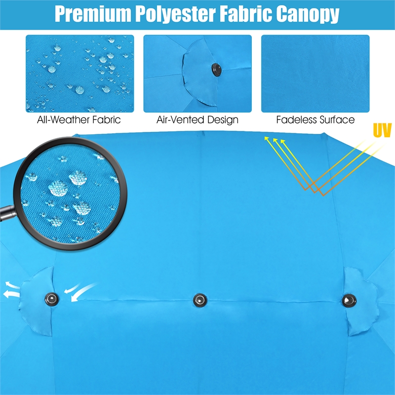 15FT Patio Double Sided Umbrella Crank Garden Blue