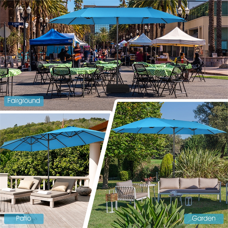 15FT Patio Double Sided Umbrella Crank Garden Blue