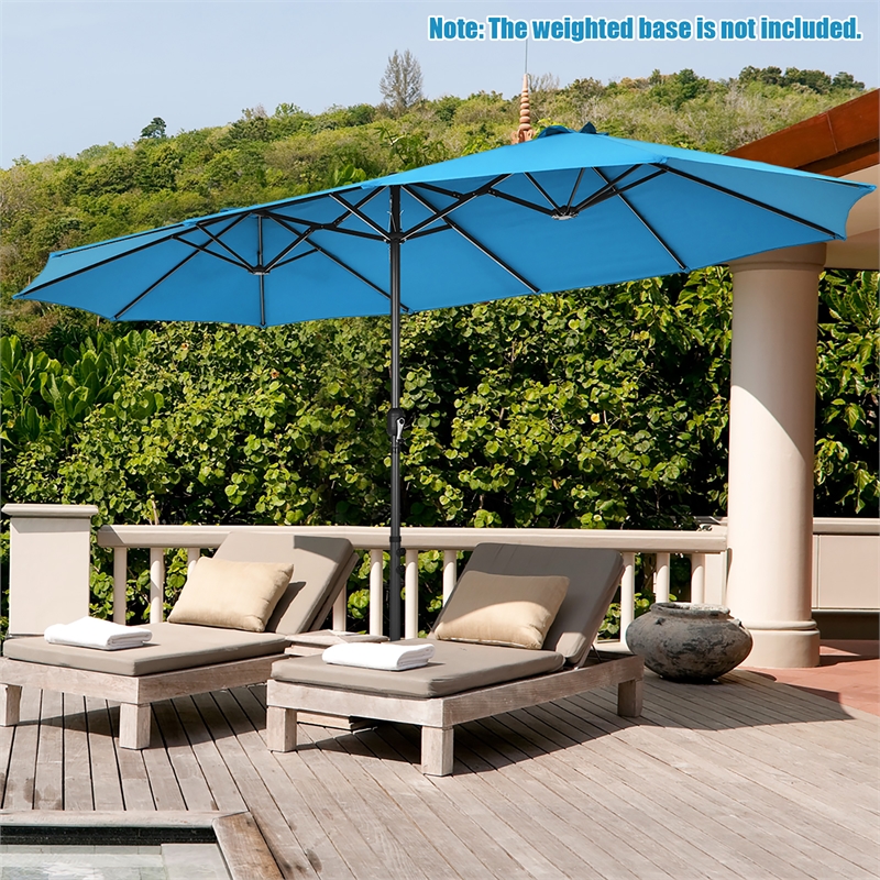 15FT Patio Double Sided Umbrella Crank Garden Blue