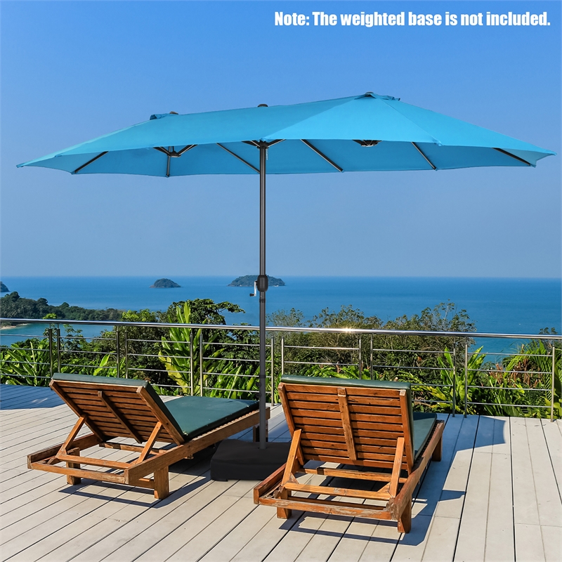 15FT Patio Double Sided Umbrella Crank Garden Blue