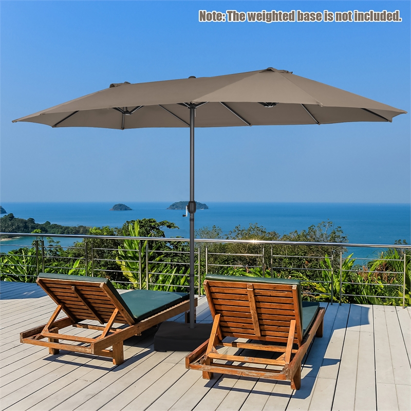 15FT Patio Double Sided Umbrella Crank Garden Brown