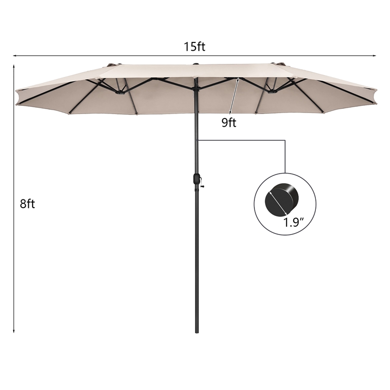 15FT Patio Double Sided Umbrella Crank Garden Beige