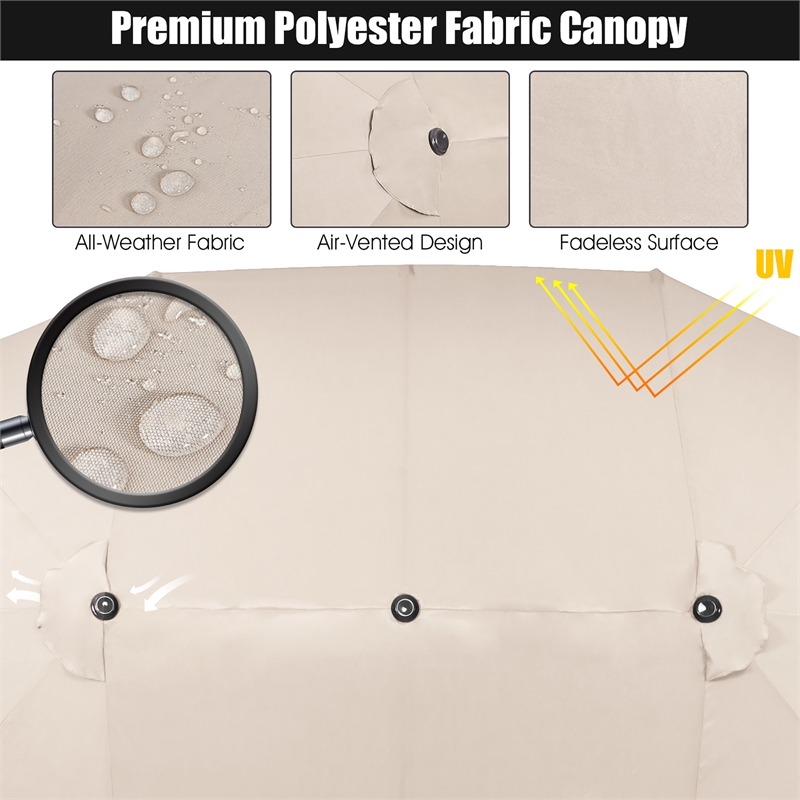 15FT Patio Double Sided Umbrella Crank Garden Beige