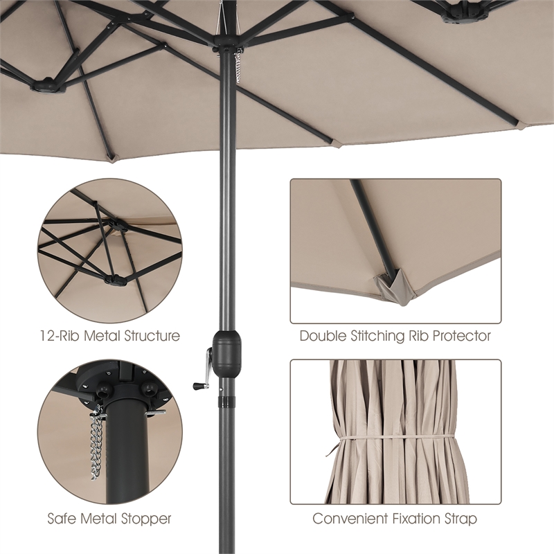 15FT Patio Double Sided Umbrella Crank Garden Beige