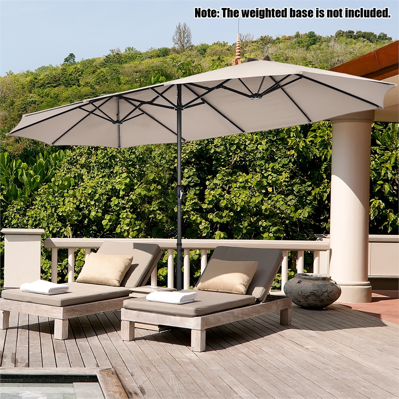 15FT Patio Double Sided Umbrella Crank Garden Beige
