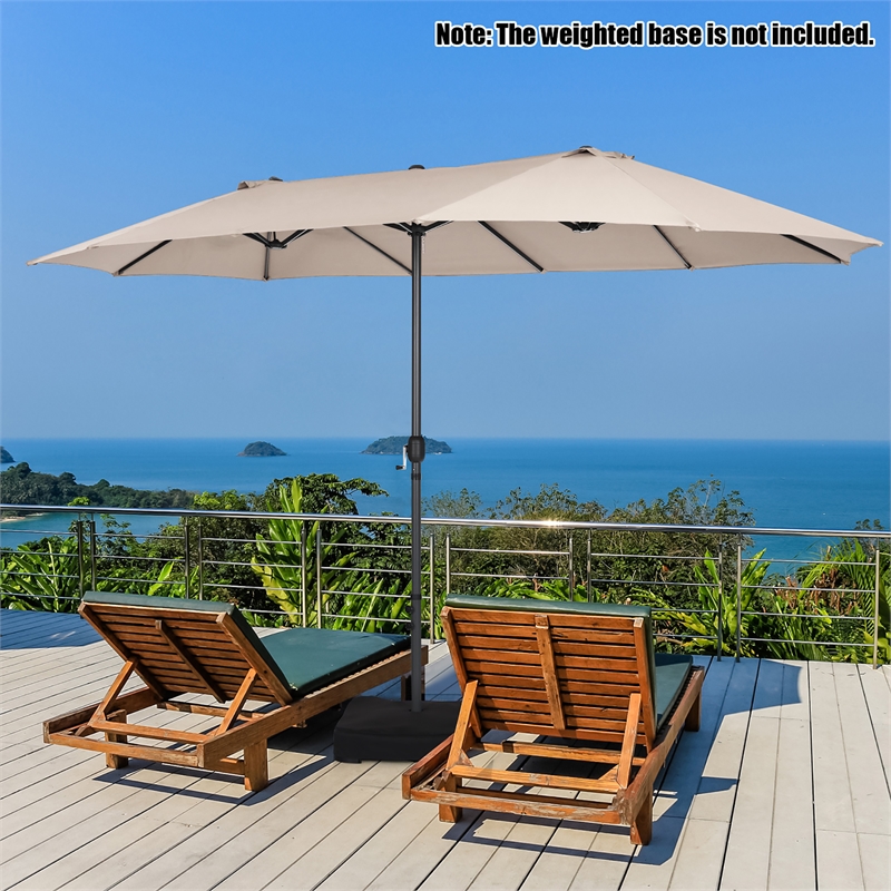 15FT Patio Double Sided Umbrella Crank Garden Beige
