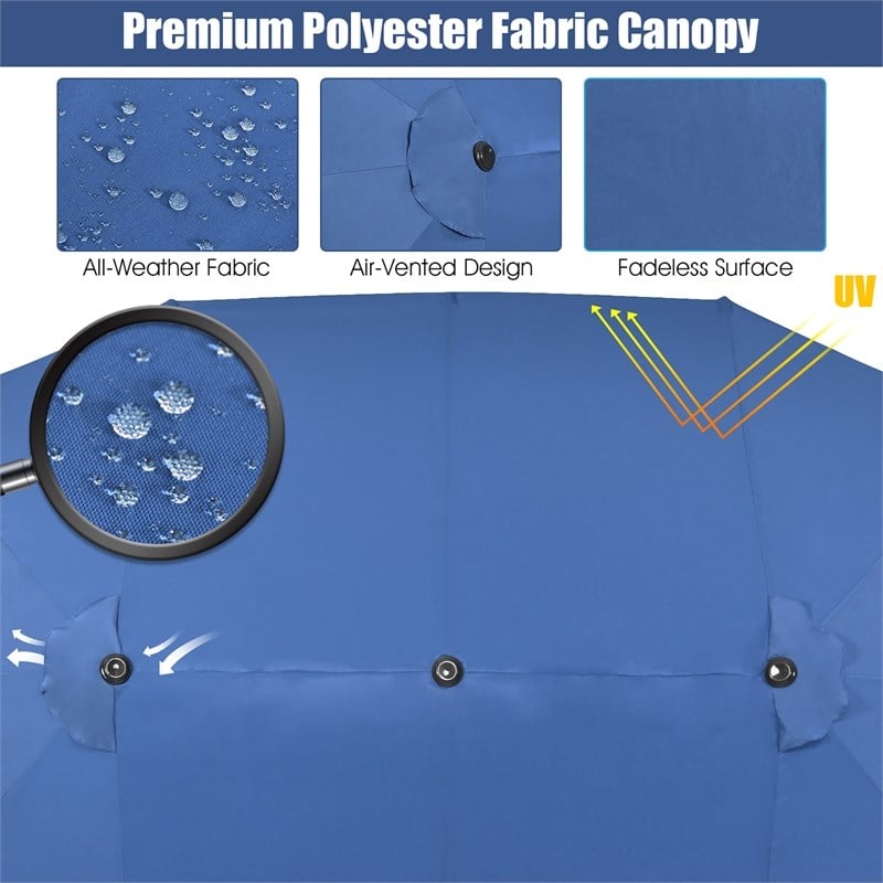 15FT Patio Double Sided Umbrella Crank Garden Navy