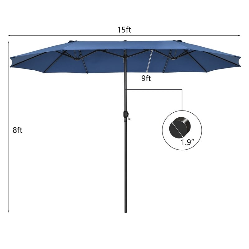 15FT Patio Double Sided Umbrella Crank Garden Navy