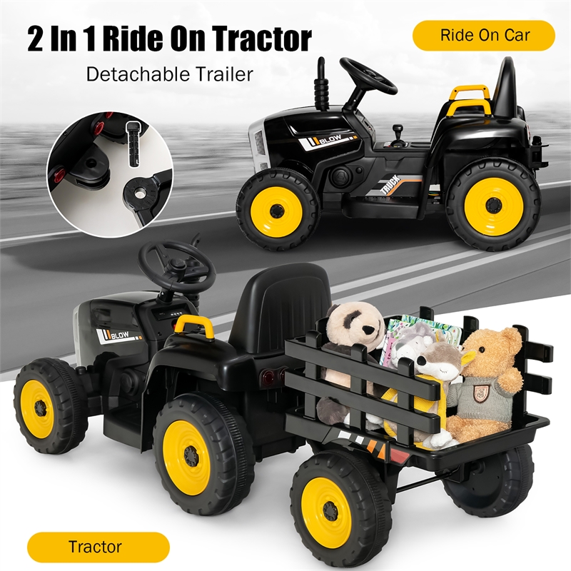 12V Kids Ride On Tractor with Trailer Ground Loader Black