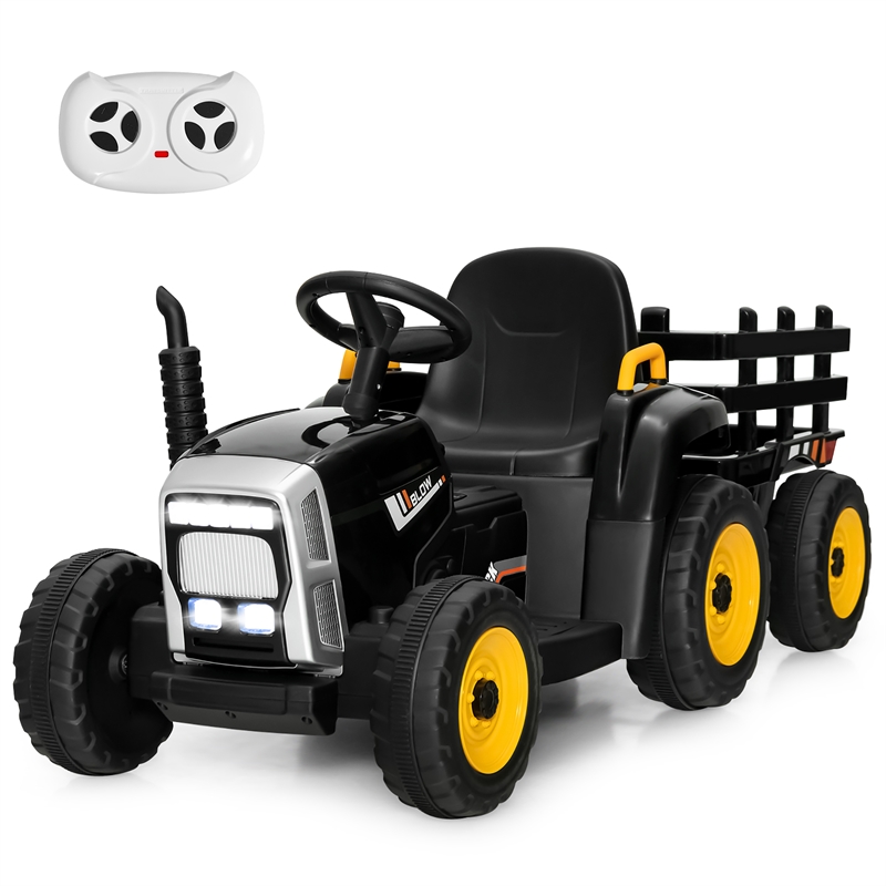 12V Kids Ride On Tractor with Trailer Ground Loader Black
