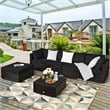 6PCS Outdoor Patio Rattan Furniture Set Sectional Sofa Black