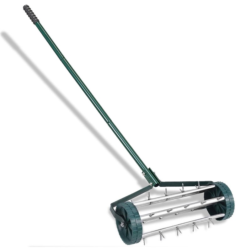 Rolling Garden Lawn Aerator Roller Home Grass Steel Handle Green
