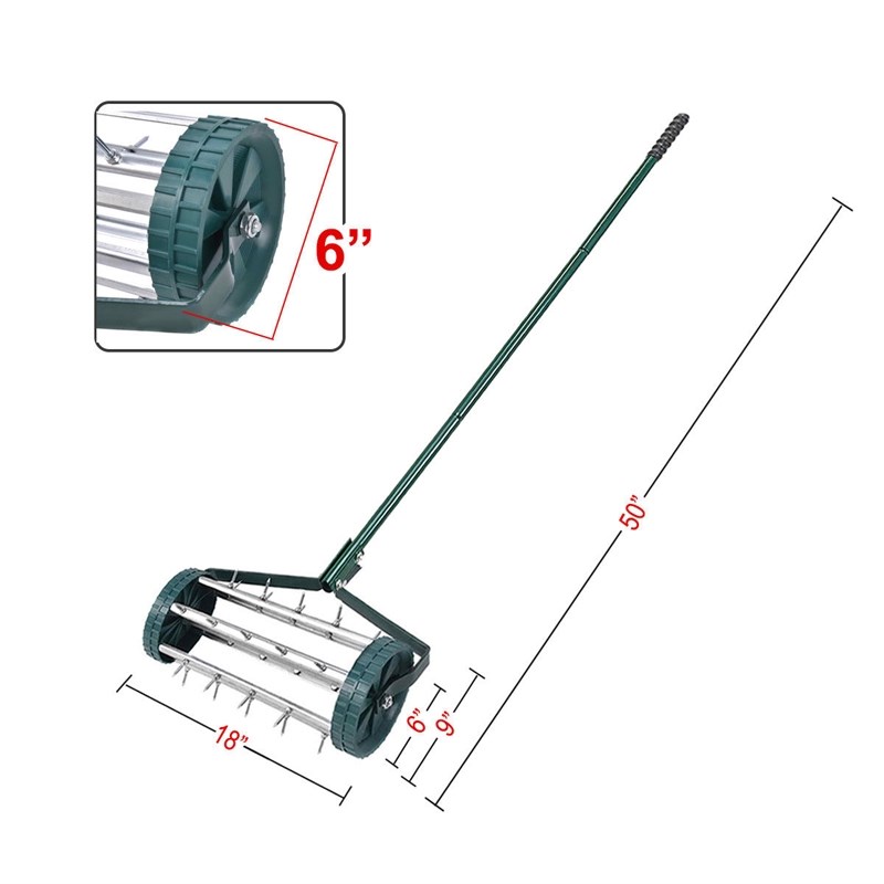 Rolling Garden Lawn Aerator Roller Home Grass Steel Handle Green