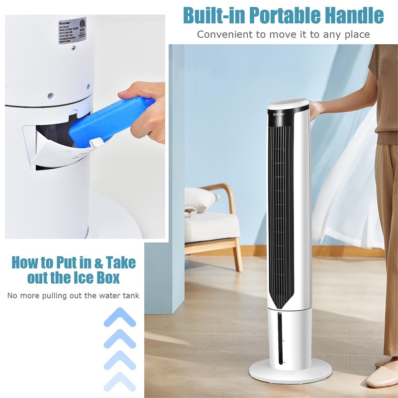 41'' Evaporative Air Cooler Quiet Cooling Oscillating Fan White