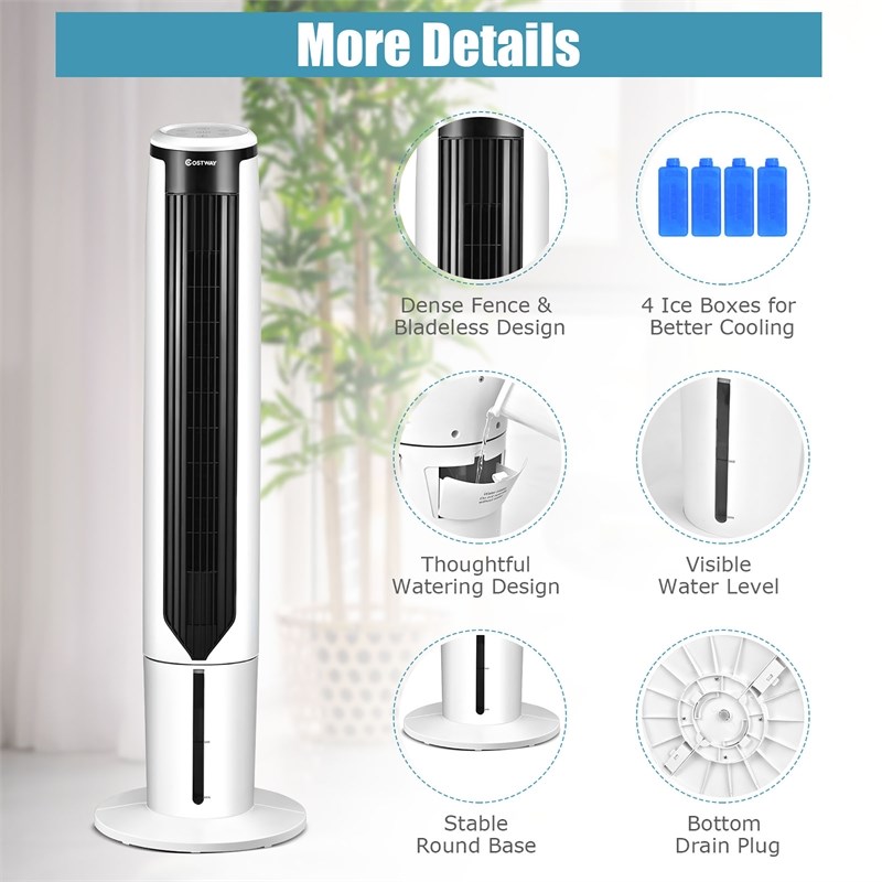 41'' Evaporative Air Cooler Quiet Cooling Oscillating Fan White