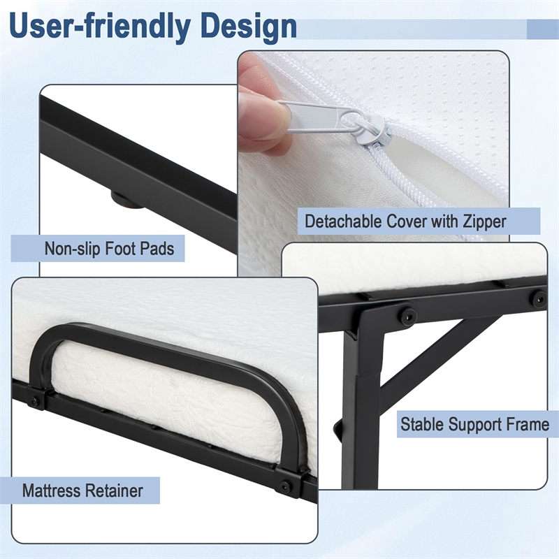 Heavy Duty Foldable Bed Metal Guest Bed Daybed White