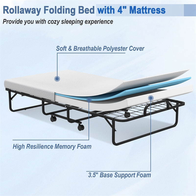 Heavy Duty Foldable Bed Metal Guest Bed Daybed White