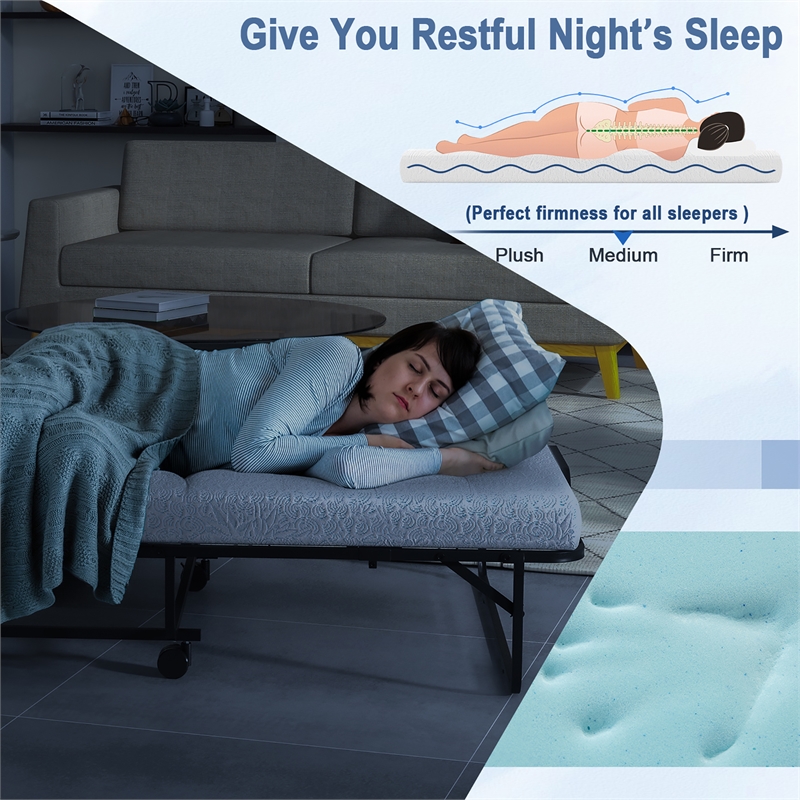 Heavy Duty Foldable Bed Metal Guest Bed Daybed White