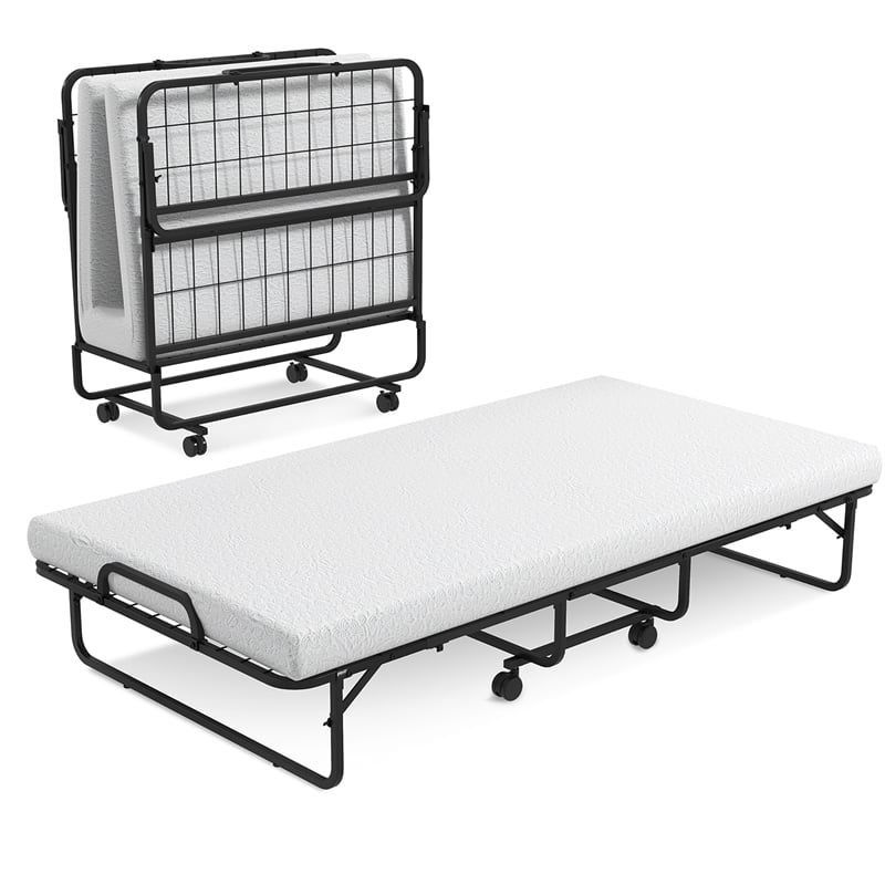 Heavy Duty Foldable Bed Metal Guest Bed Daybed White
