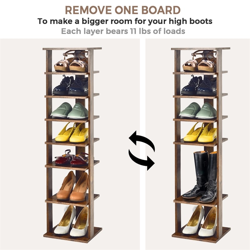 7-Tier Shoe Rack Free Standing Shelf Storage Tower Rustic Brown