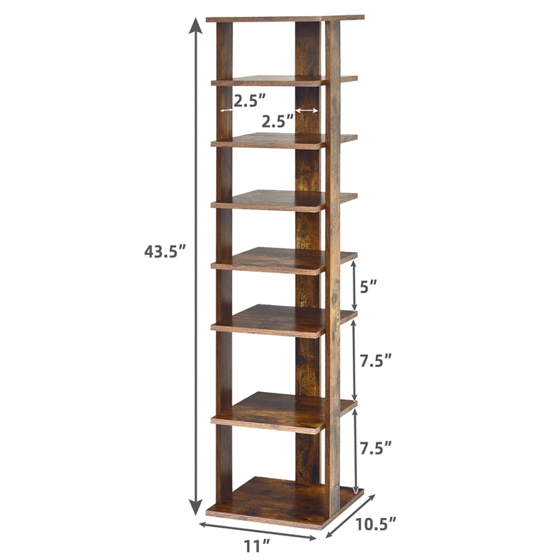 7-Tier Shoe Rack Free Standing Shelf Storage Tower Rustic Brown