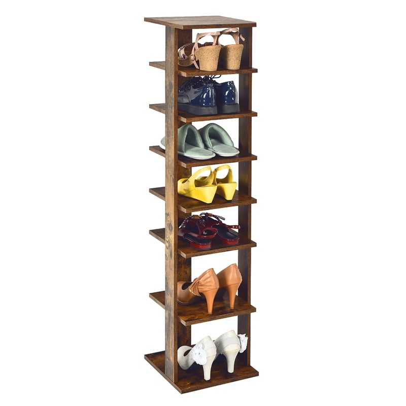 7-Tier Shoe Rack Free Standing Shelf Storage Tower Rustic Brown