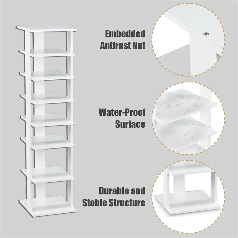 7-Tier Shoe Rack Free Standing Shelf Storage Tower Rustic White