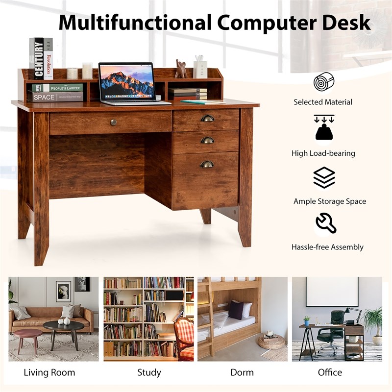 Computer Desk PC Laptop Writing Table Workstation Rustic Brown | Cymax ...
