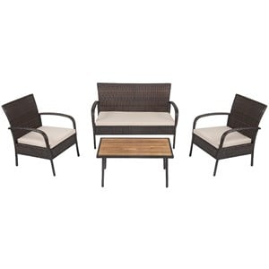 4PCS Patio Rattan Furniture Conversation Set Brown