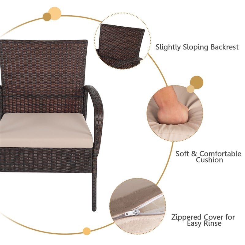4PCS Patio Rattan Furniture Conversation Set Brown