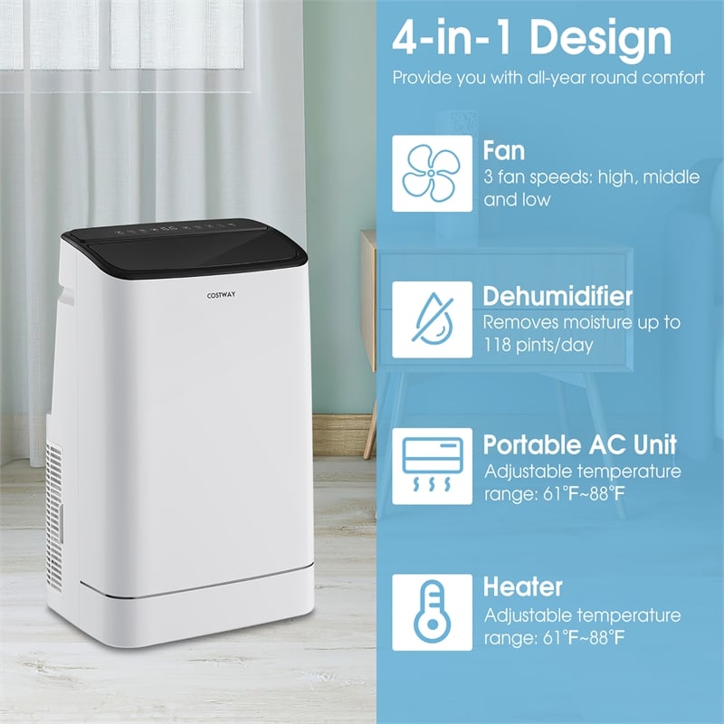 15000 BTU Portable Air Conditioner with Remote APP Control White