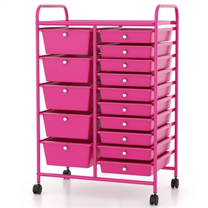 15 drawer rolling storage cart mobile cart organizer hot pink