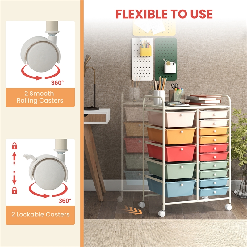 15 Drawer Rolling Storage Cart Mobile Cart Organizer Multicolored