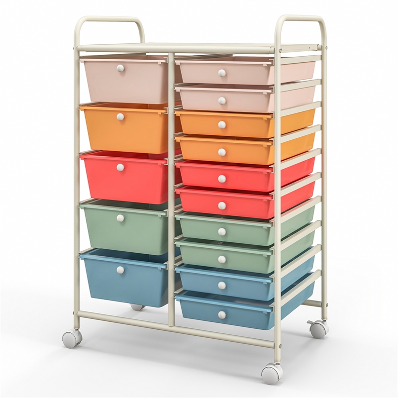 15 Drawer Rolling Storage Cart Mobile Cart Organizer Multicolored