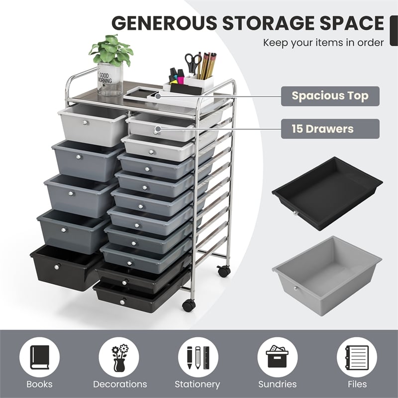 15 Drawer Rolling Storage Cart Mobile Cart Organizer Gray