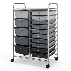 15 Drawer Rolling Storage Cart Mobile Cart Organizer Gray