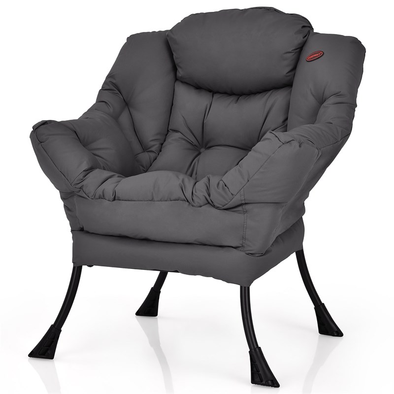 Modern Polyester Fabric Lazy Chair Single Sofa Chair  w/ Side Pocket Gray