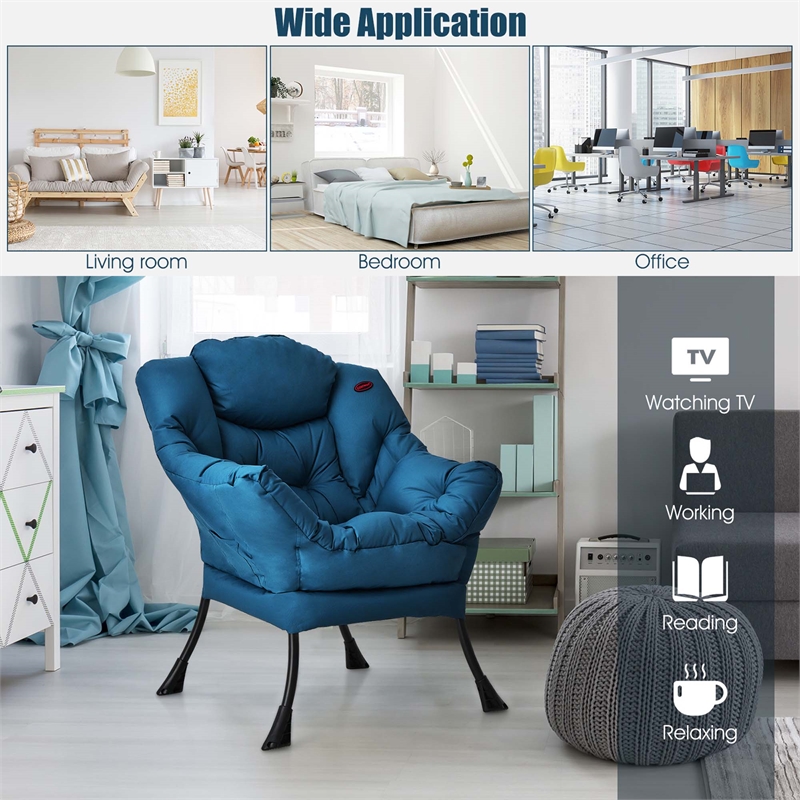 Modern Polyester Fabric Lazy Chair Single Sofa Chair w/ Side Pocket Navy