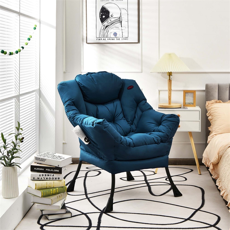 Modern Polyester Fabric Lazy Chair Single Sofa Chair w/ Side Pocket Navy