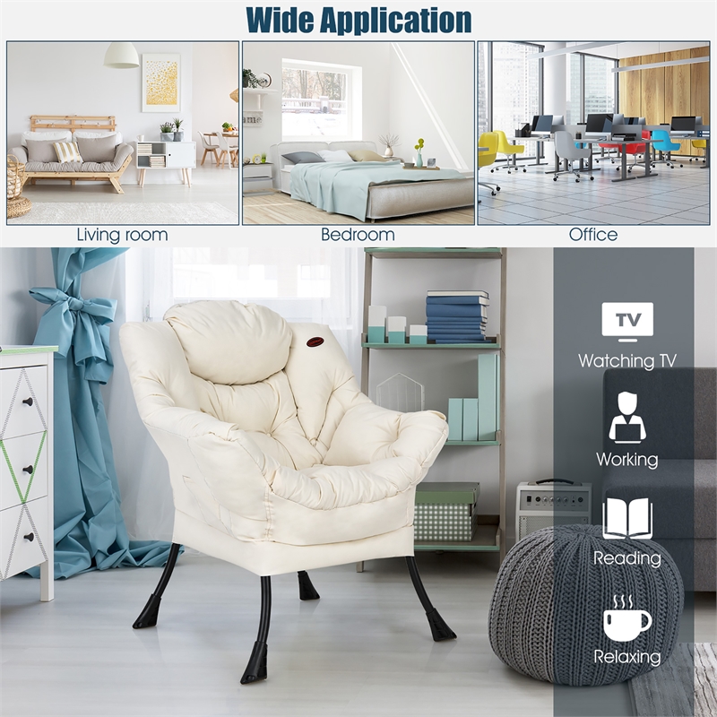 Modern Polyester Fabric Lazy Chair Single Sofa Chair w/ Side Pocket Beige