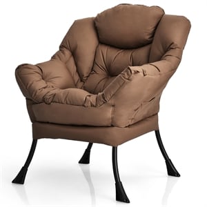 Modern Polyester Fabric Lazy Chair Single Sofa Chair w/ Side Pocket Brown