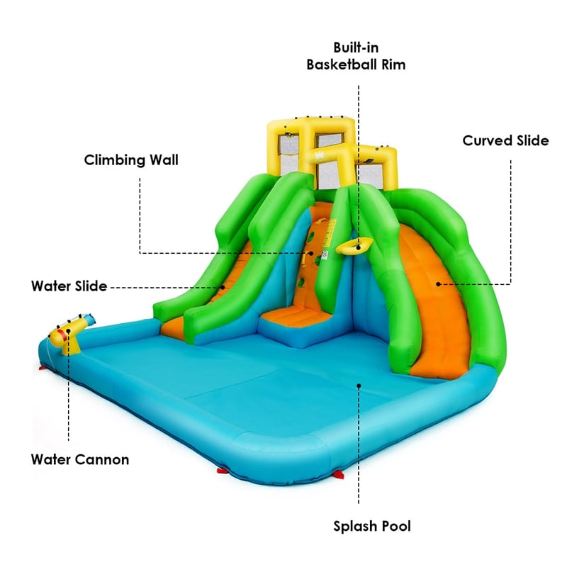 Inflatable Water Park Bounce House w/Climbing Two Slides and Splash Pool