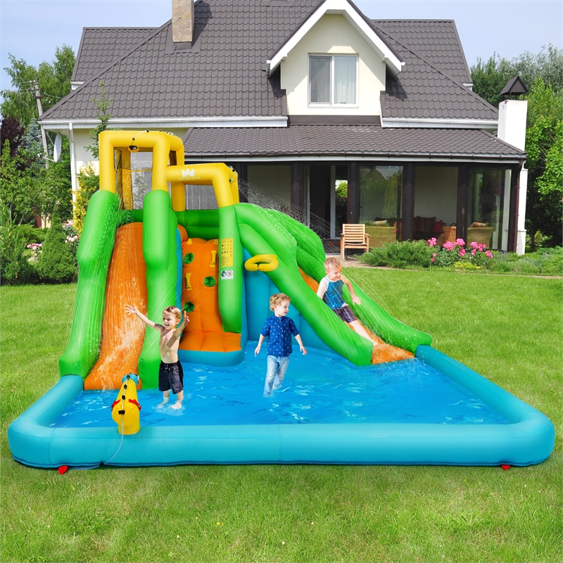 Inflatable Water Park Bounce House w/Climbing Two Slides and Splash Pool